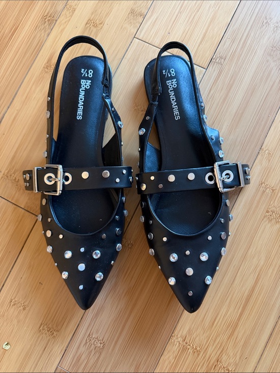 No Boundaries Shoes - No Boundaries Black Studded Pointed Slingback Flats